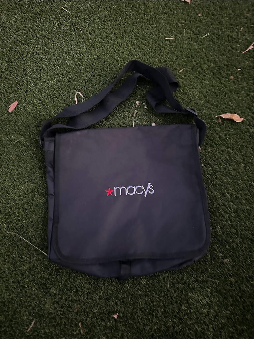 Macy's Black Nylon Messenger Bag with Red Star Logo